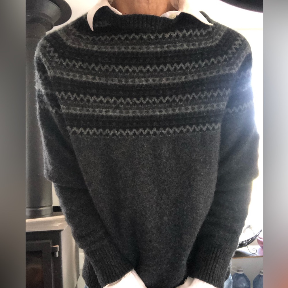 Eclectic Grandpa WOOL Blend FAIR ISLE NORDIC Pullover Black Sweater